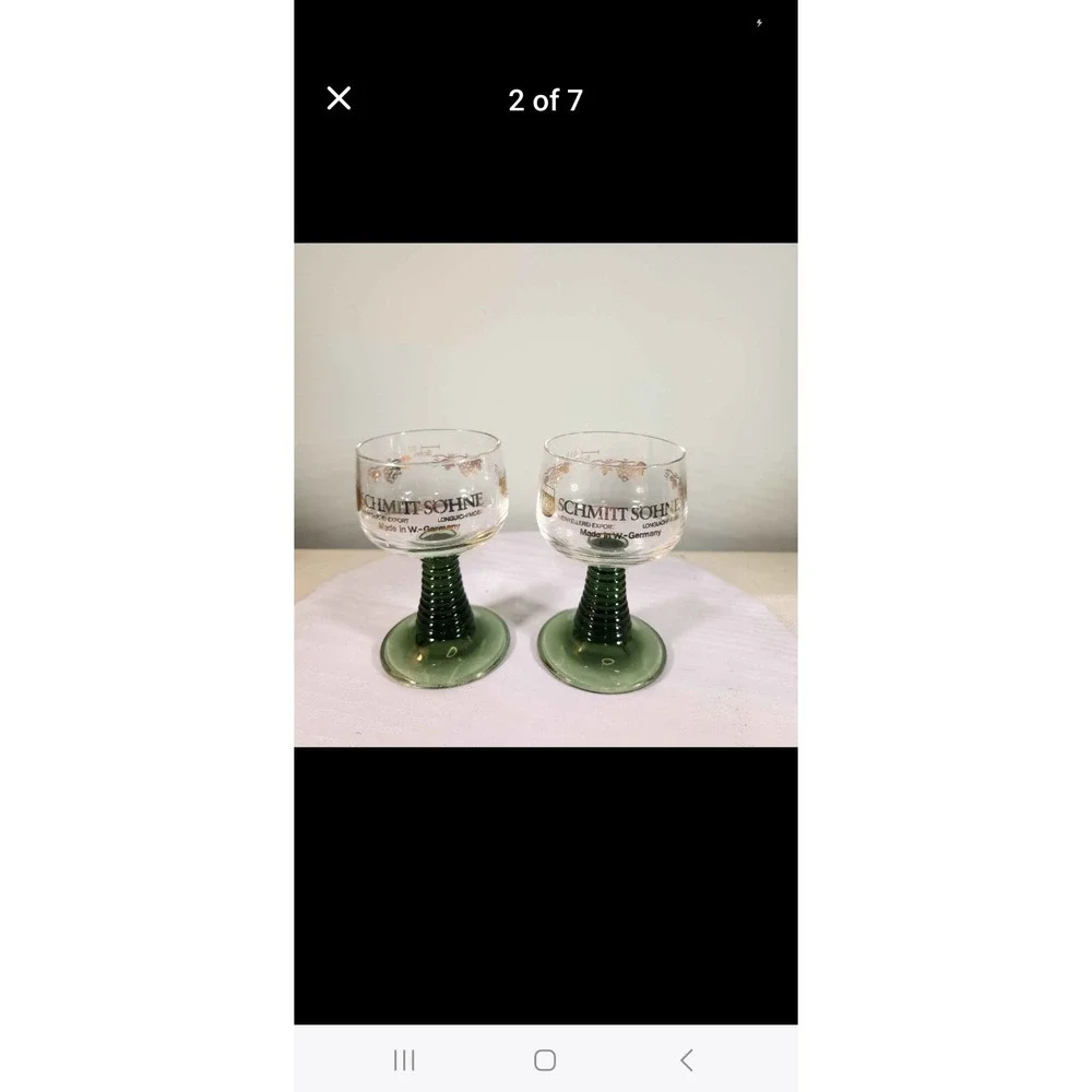 Vintage Set Of 2 Schmitt Sohne Green Beehive Stem German Wine Glasses